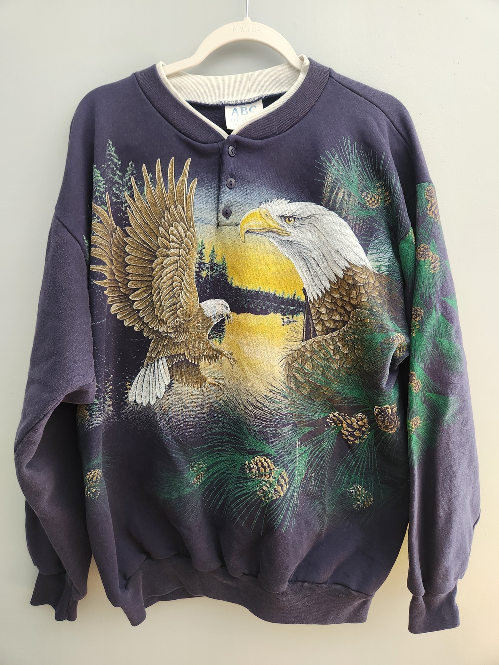 Vintage ABC Desogns Navy Eagle Graphic Men’s 3 Button Sweatshirt XXL